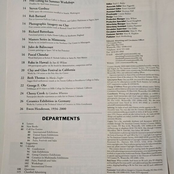 Ceramics Monthly Magazine January 2001 Featuring Making Pottery In Turkey - Picture 5 of 16